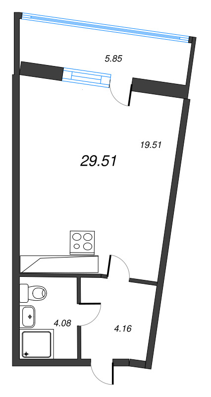 Студия 29,5 м²
