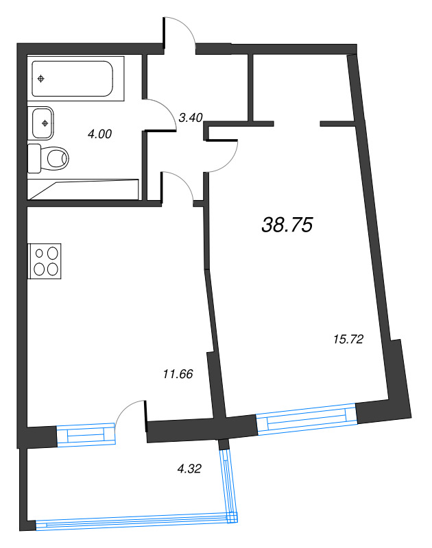 2 ккв (Евро) 38,8 м²