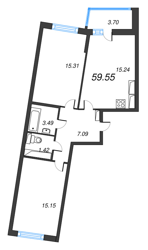 3 ккв (Евро) 59,6 м²