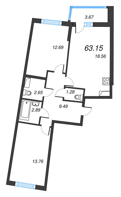 3 ккв (Евро) 63,2 м²
