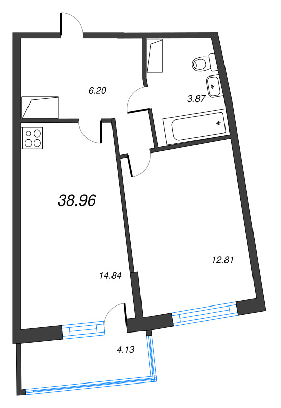2 ккв (Евро) 39 м²