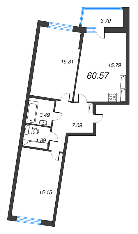 3 ккв (Евро) 60,6 м²