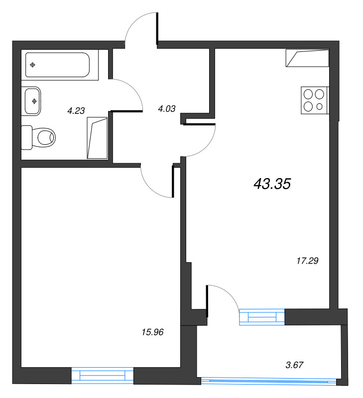 2 ккв (Евро) 43,4 м²