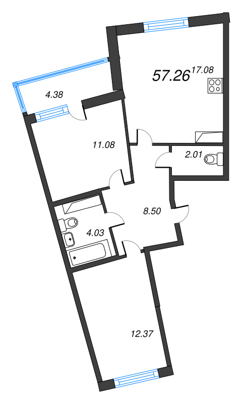3 ккв (Евро) 57,3 м²