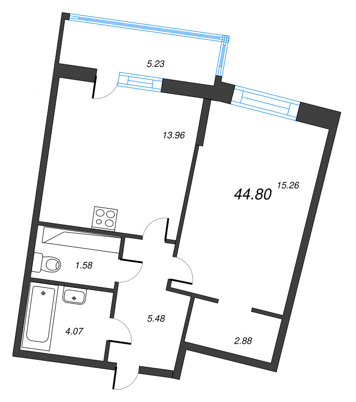 1 ккв 44,8 м²