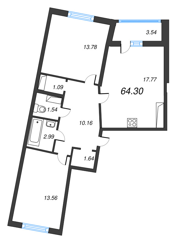 3 ккв (Евро) 64,3 м²