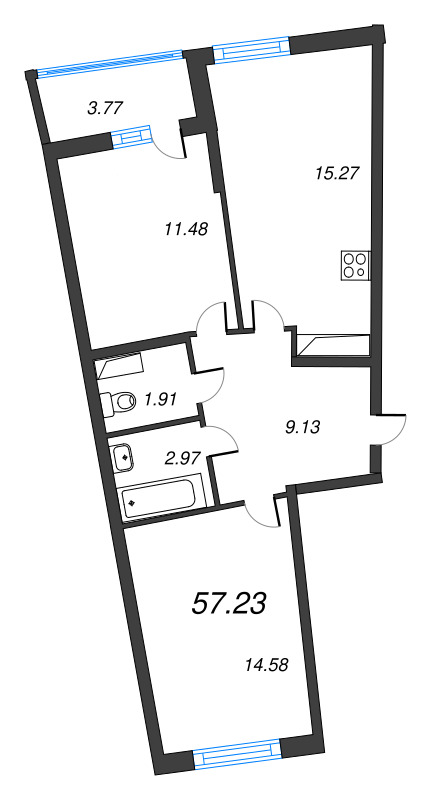 3 ккв (Евро) 57,2 м²