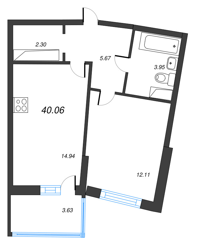 2 ккв (Евро) 40,1 м²