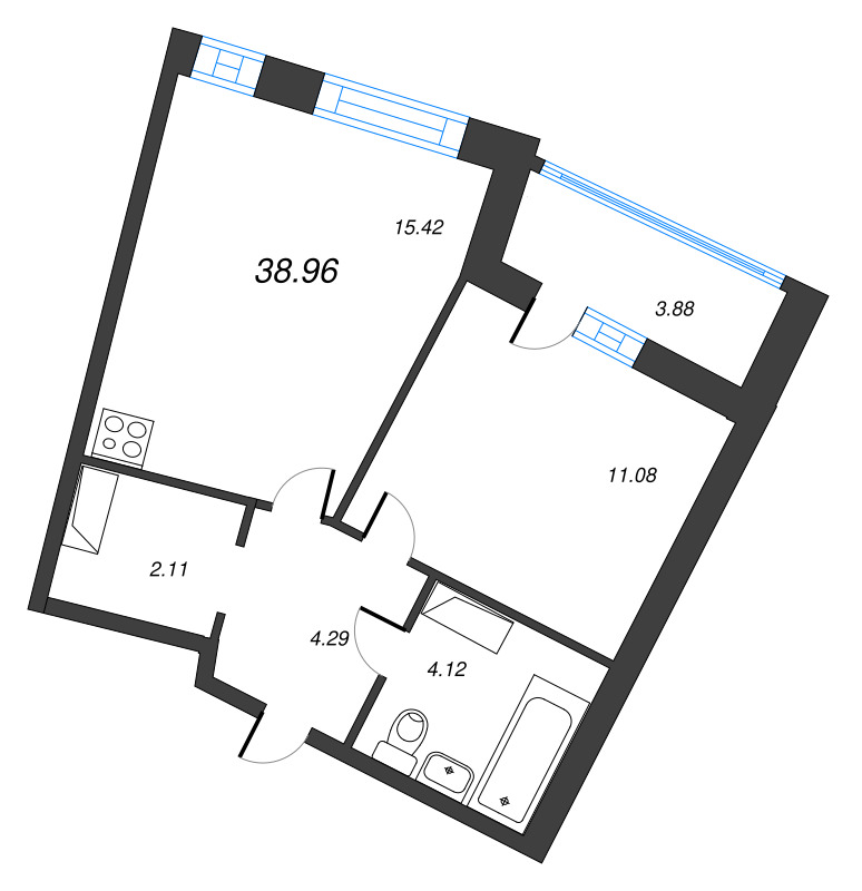 2 ккв (Евро) 39 м²