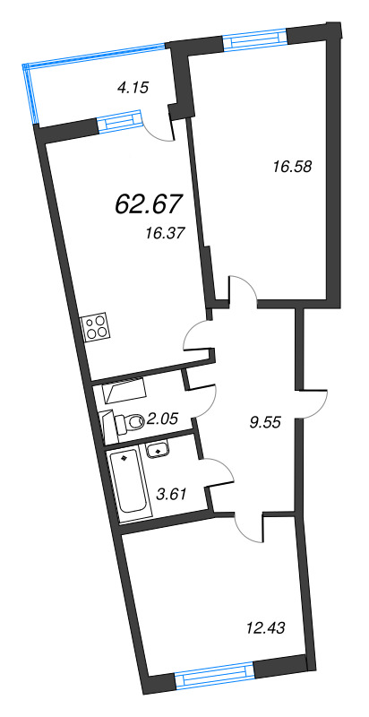 3 ккв (Евро) 62,7 м²