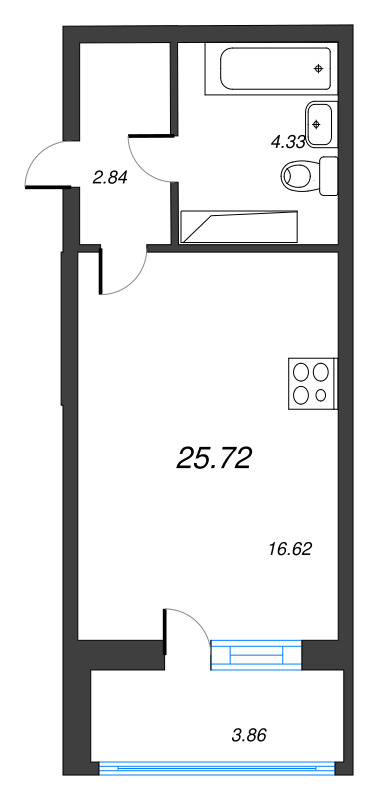 Студия 25,7 м²