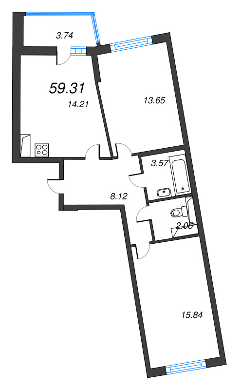3 ккв (Евро) 59,3 м²