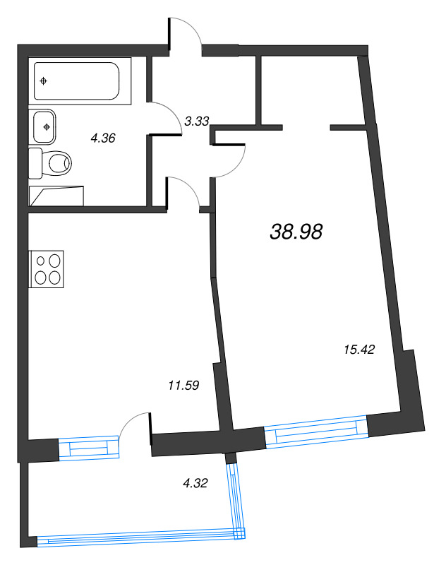 2 ккв (Евро) 39 м²