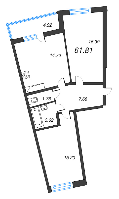 3 ккв (Евро) 61,8 м²