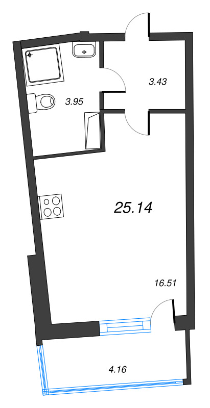 Студия 25,1 м²