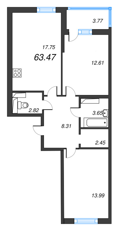 3 ккв (Евро) 63,5 м²