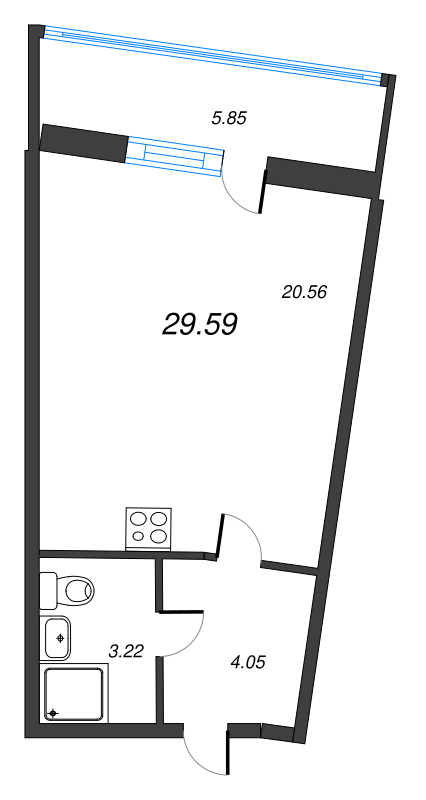Студия 29,6 м²