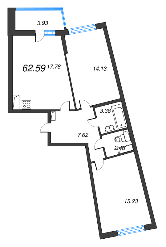 3 ккв (Евро) 62,6 м²