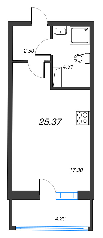 Студия 25,4 м²