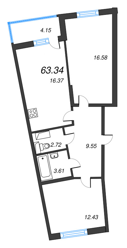 3 ккв (Евро) 63,3 м²