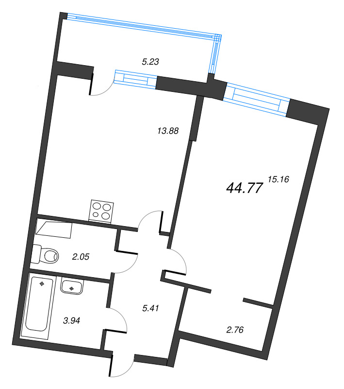 1 ккв 44,8 м²