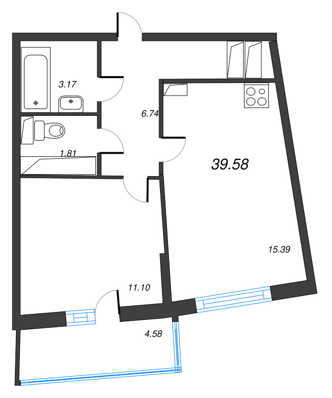 2 ккв (Евро) 39,6 м²
