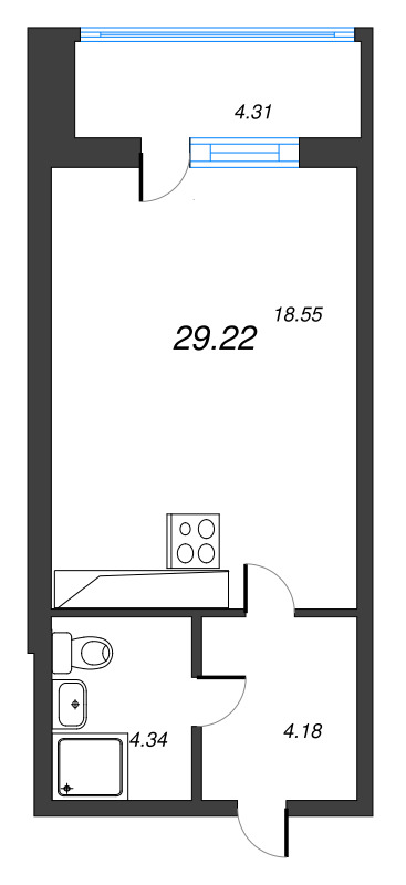 Студия 29,2 м²