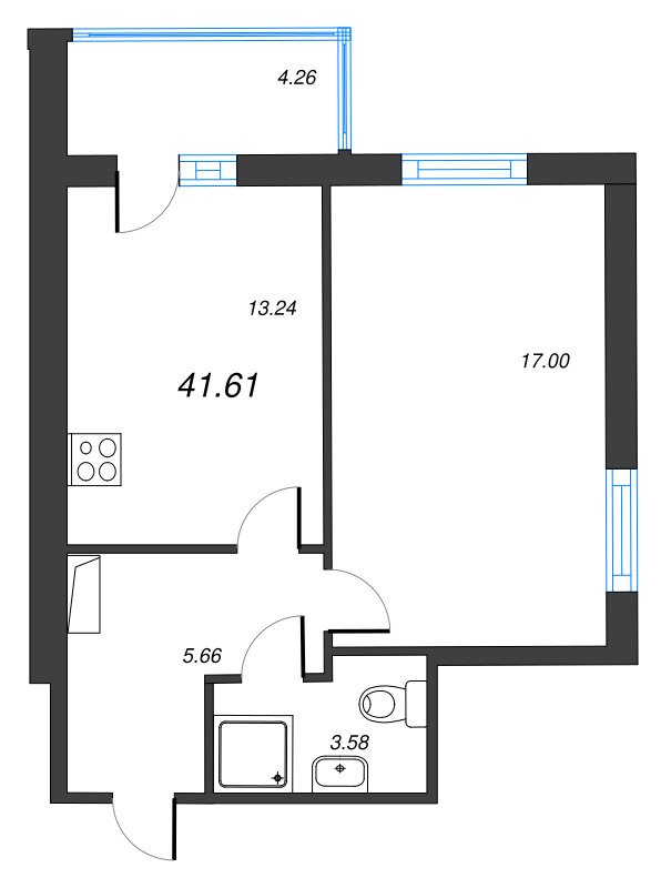 1 ккв 41,6 м²