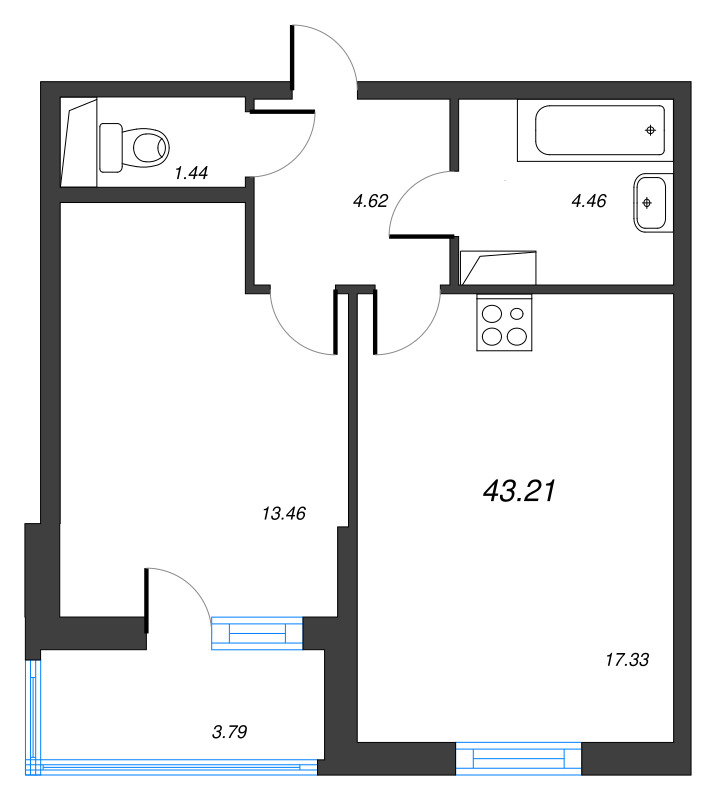 2 ккв (Евро) 43,2 м²