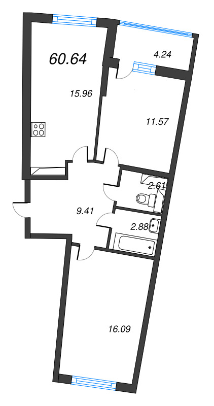 3 ккв (Евро) 60,6 м²