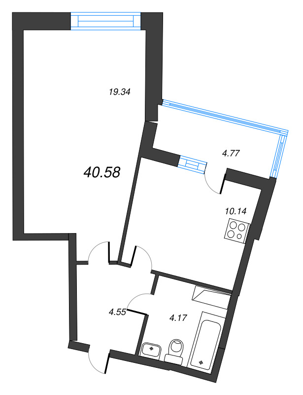 2 ккв (Евро) 40,6 м²