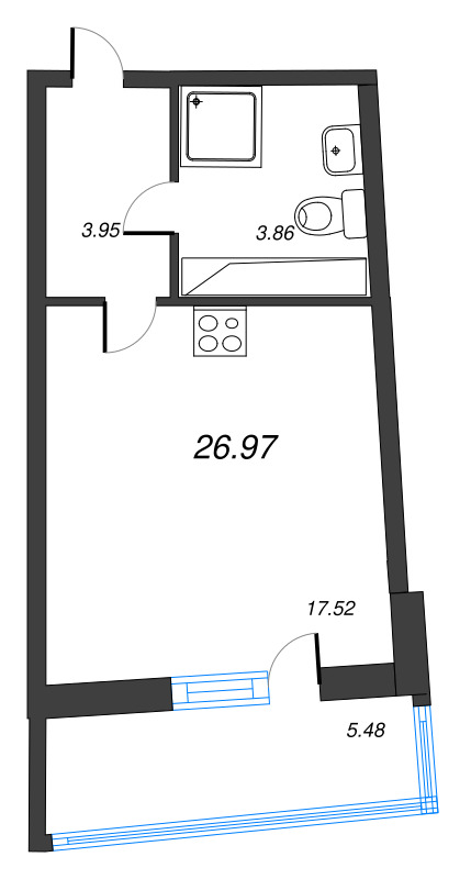 Студия 27 м²