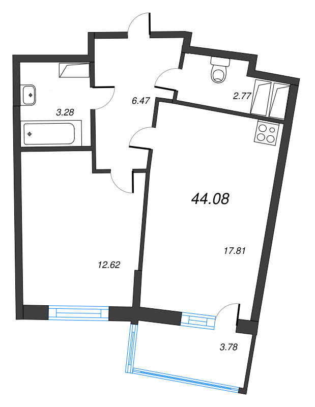 2 ккв (Евро) 44,1 м²