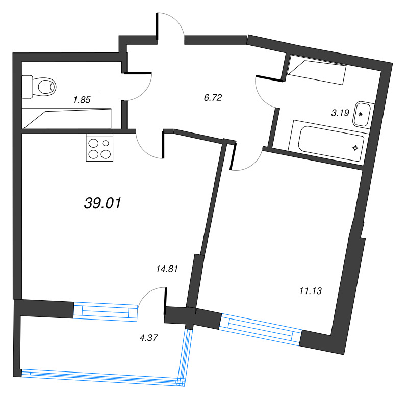 2 ккв (Евро) 39 м²