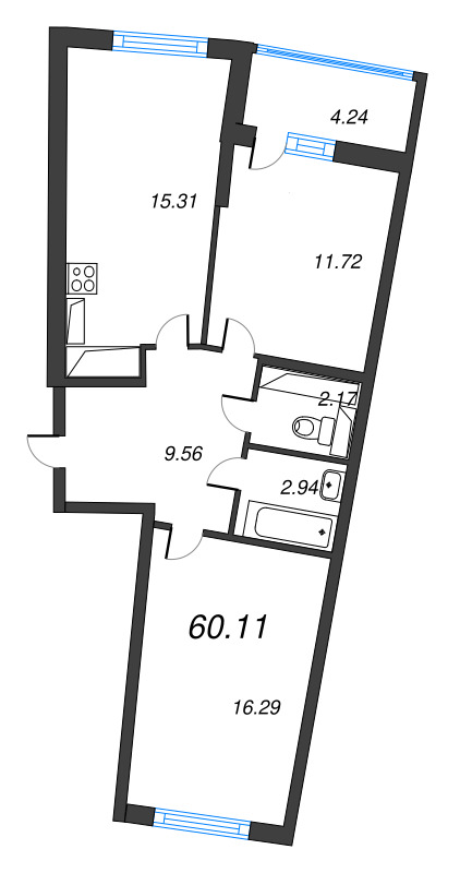 3 ккв (Евро) 60,1 м²