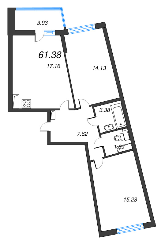 3 ккв (Евро) 61,4 м²