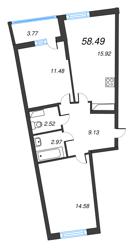 3 ккв (Евро) 58,5 м²