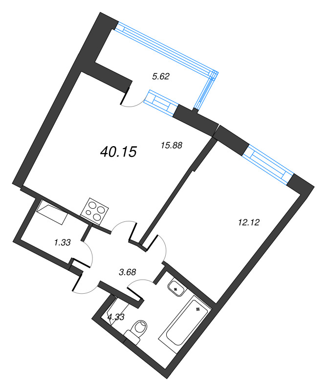 2 ккв (Евро) 40,2 м²