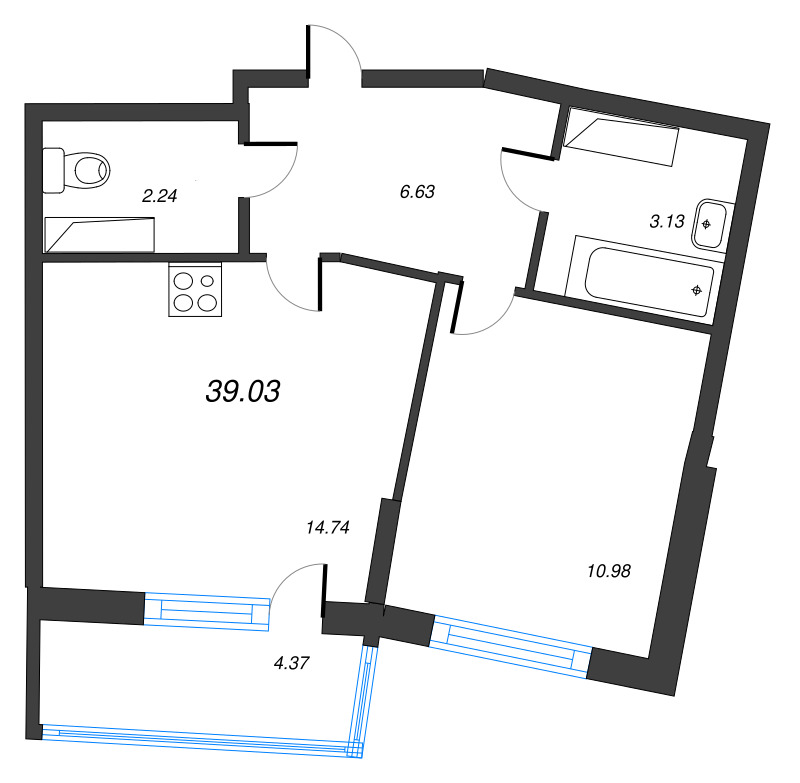 2 ккв (Евро) 39 м²