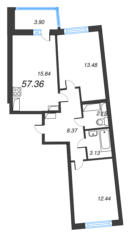3 ккв (Евро) 57,4 м²