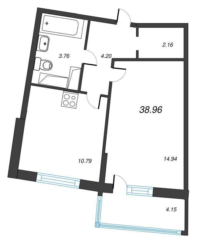 2 ккв (Евро) 39 м²