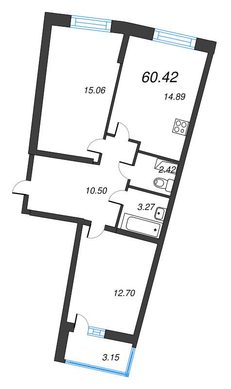 3 ккв (Евро) 60,4 м²