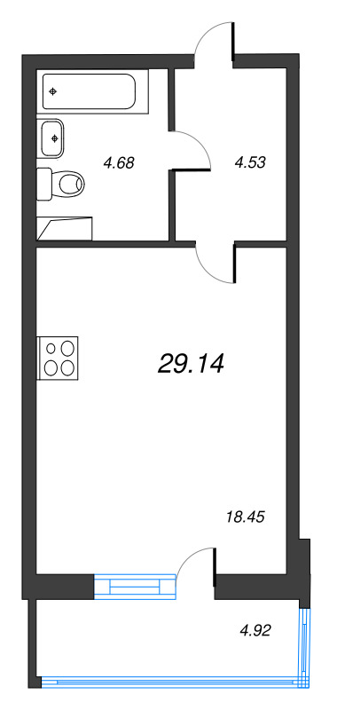 Студия 29,1 м²