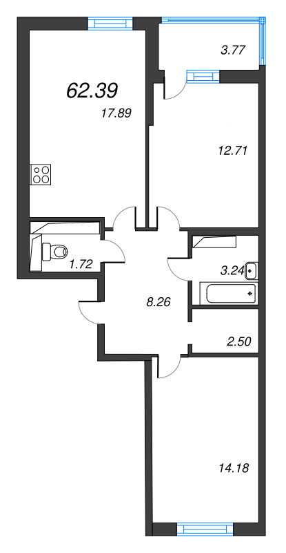 3 ккв (Евро) 62,4 м²