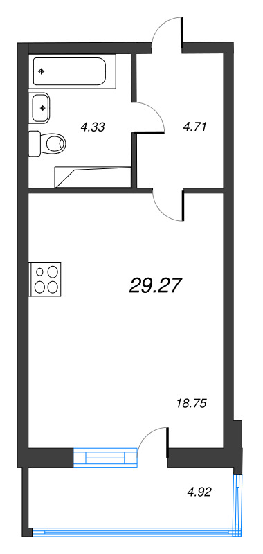 Студия 29,3 м²