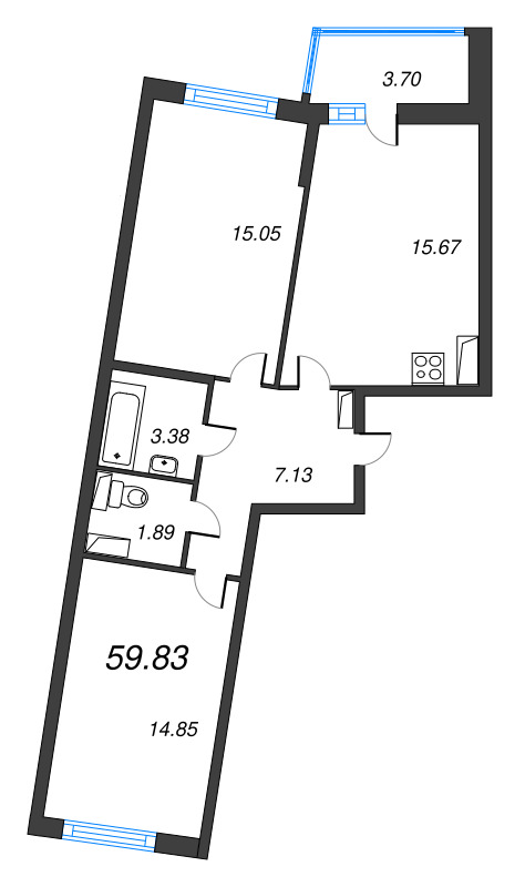 3 ккв (Евро) 59,8 м²
