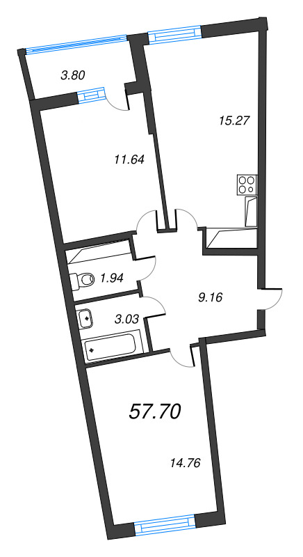 3 ккв (Евро) 57,7 м²