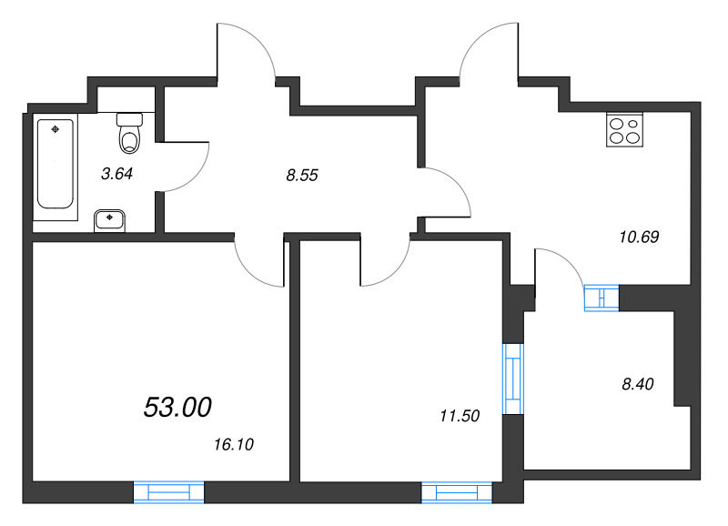 2 ккв 53,8 м²
