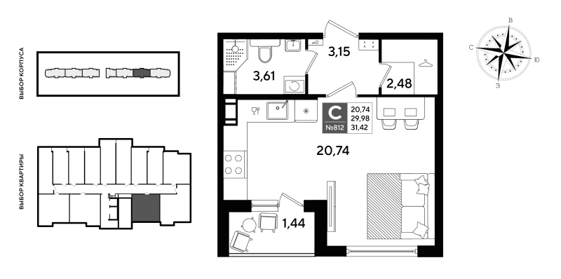 Студия 31,4 м²