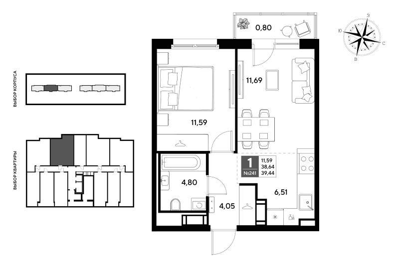 2 ккв (Евро) 39,4 м²
